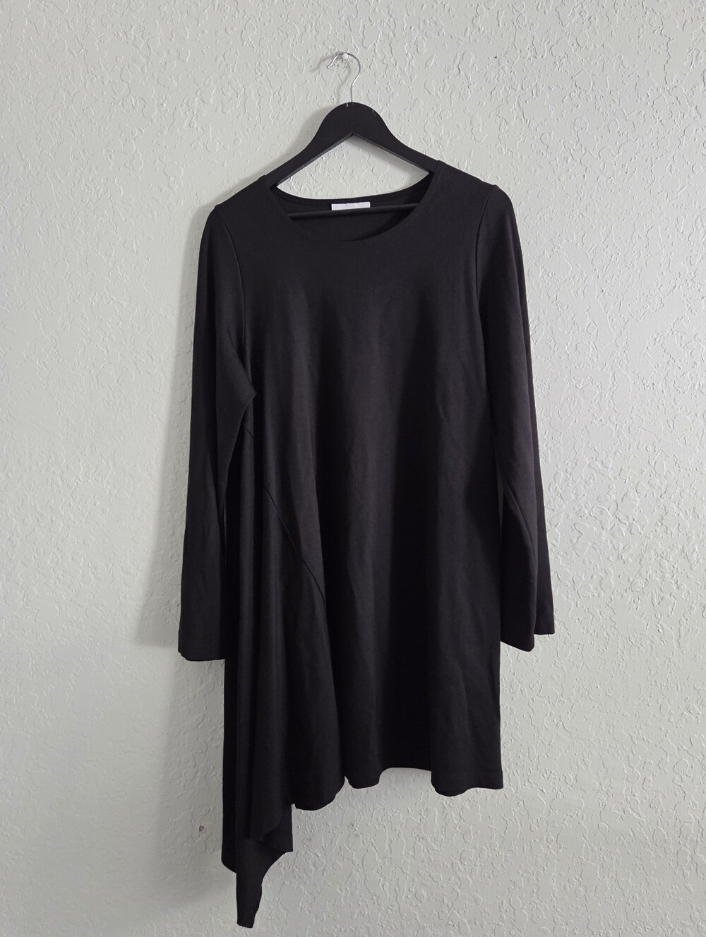 Bryn Walker Black Spandex Knit Long Sleeve Round Neck Asymmetric Tunic Dress M